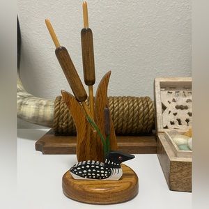 Wooden carved Duck and Reeds.